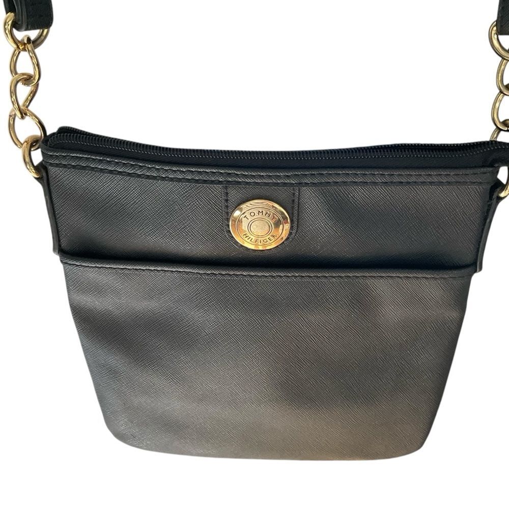 Tommy Hilfiger Black Faux Vegan Leather Adjustable Strap Crossbody Bag